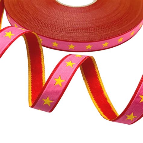 Webband Sterne - pink - rot - Sterne gelb