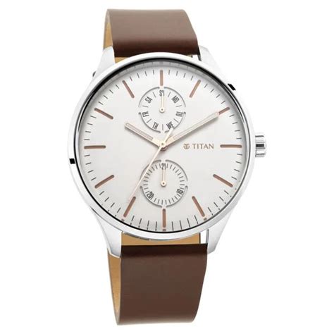 Titan Evoke White Dial Analog with Day and Date Stainless Steel Strap ...
