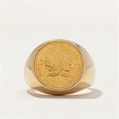 Vintage 18K Yellow Gold Canadian Coin Signet Ring | SZ 11