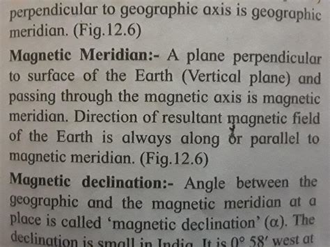 Magnetic meridian is a plane _______ .(A) perpendicular to magnetic ...
