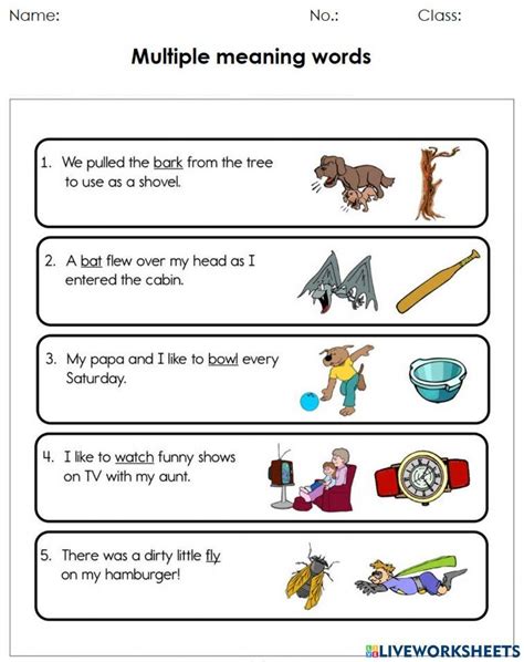 Multiple meaning words interactive worksheet for Grade 5 | Live ...