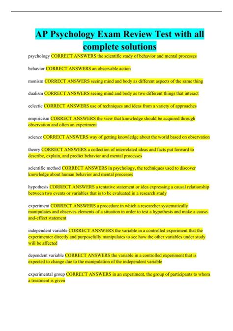 AP Psychology Exam Review Test with all complete solutions - AP ...
