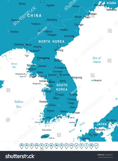 Korean Peninsula Map Detailed Vector Illustration: เวกเตอร์สต็อก (ปลอด ...