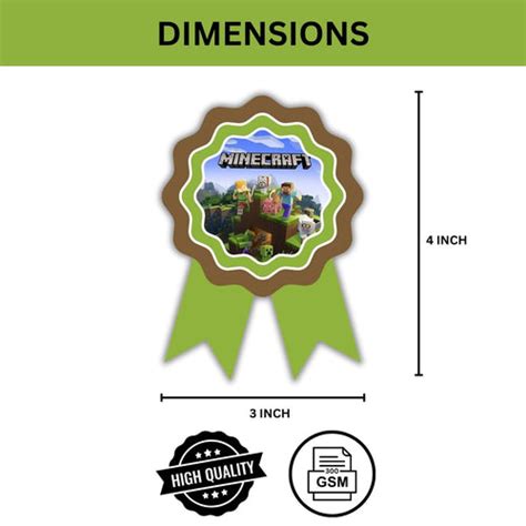 Minecraft Theme Birthday Badges for Kids – 4x3 Inch 250gsm Cardstock w ...
