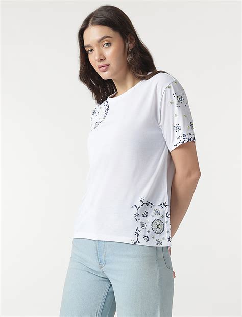 Buy Floral Print Round Neck T-Shirt at Marks & Spencer