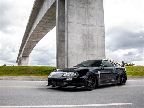 Download wallpaper Toyota, Bridge, Black, Supra, section toyota in resolution 2160x1620