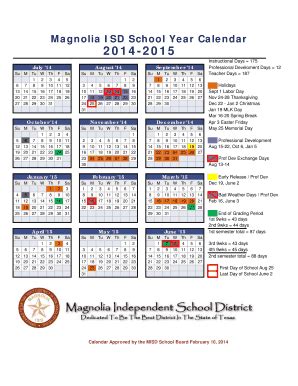 Fillable Online Magnolia ISD School Year Calendar Fax Email Print ...