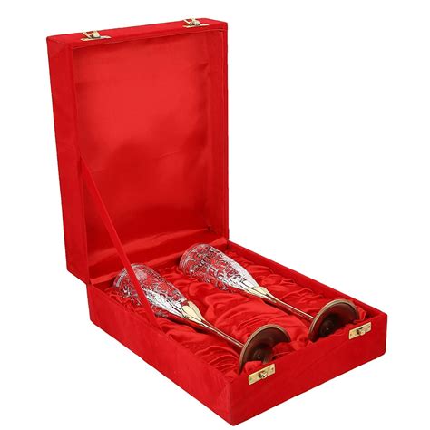 Buy RKONECT® German Brass Wine Glass Set of 2 Pieces Silver and Gold ...