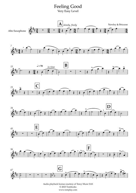 Feeling Good (Very Easy Level, alto sax) (Michael Bublé) - Saxophone ...