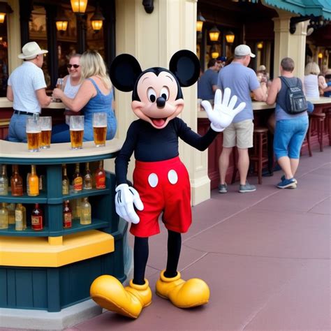 Mickey Mouse Consuming Alcohol in Magic Kingdom | Stable Diffusion Online