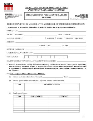 2009 Form ZA MIBFA Application for Permanent Disability Benefits ...