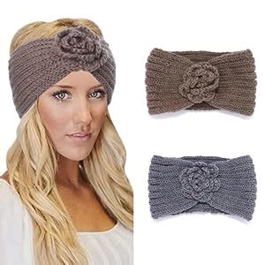 Catery Knit Headbands Ear Warmer Headband Flower Crochet Hair Band Wool ...