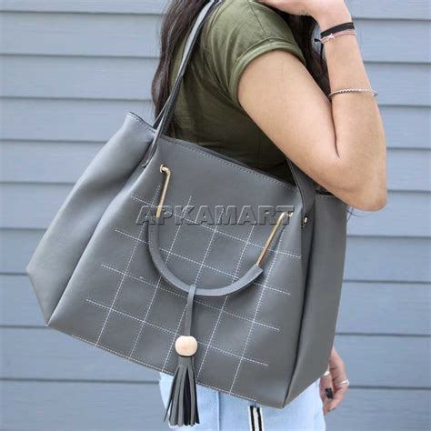 Buy Chequered Grey Handbag 11 Inch Online at Best Prices
