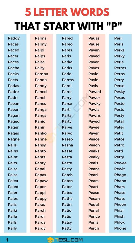 5 Letter Words that Start with P (1000+ Words in English) • 7ESL