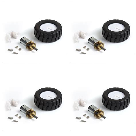 (4 pc) Pro3D N20 Geared Motor Rubber Wheel Kit : Amazon.in: Toys & Games