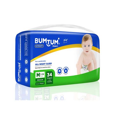 Bumtum Ultrasoft Baby Diaper Tape Style Medium 7 to 12 Kg (34 Diapers ...