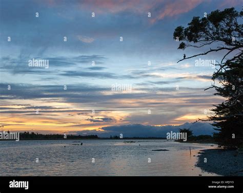 Blenheim, Marlborough, New Zealand. View up the Wairau River estuary at ...