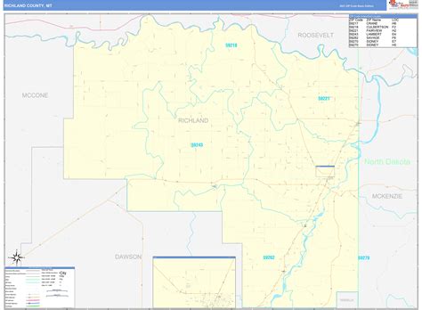 Richland County, MT Zip Code Wall Map Basic Style by MarketMAPS - MapSales