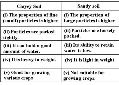 List the differences between clayey soil and sandy soil. - Brainly.in