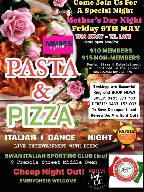 Pasta & Pizza - Mothers Day Night - Dance.?SOLD OUT , 9 Francis Street ...