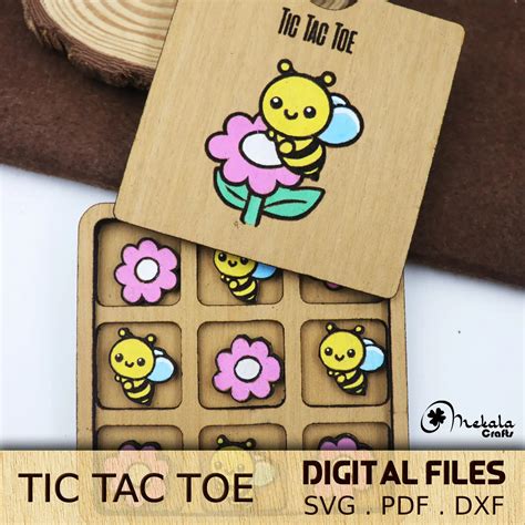 Tic Tac Toe wooden game | Honeybee and Flower | svg pdf dxf laser cut ...