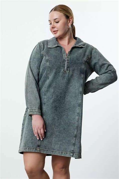 Buy Trendyol Blue Rigid Denim Plus Size Dress 2026 Online | ZALORA ...