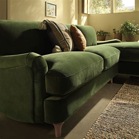 Daphnis Fern Green Velvet Sofa, Grande Chaise Sofa Right Hand Facing | daals