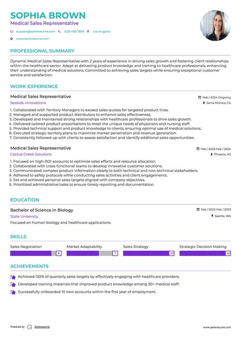 10+ Medical Sales Representative Resume Samples & Templates for 2025