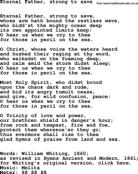 Hymns Ancient and Modern, Song: Eternal Father, Strong To Save - lyrics ...