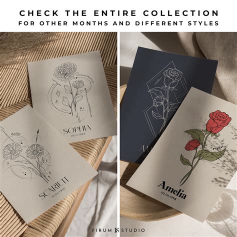 Rose Birth Flower June Birth Flower Custom Name Print - Etsy