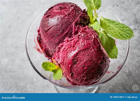 Organic Berry Sorbet Ice Cream Balls in Cup Ready To Eat. Stock Image ...