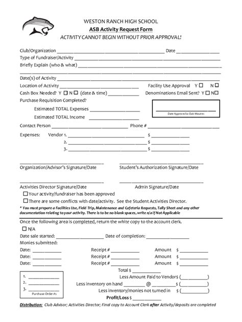 Fillable Online WESTON RANCH HIGH SCHOOL ASB Activity Request Form ...