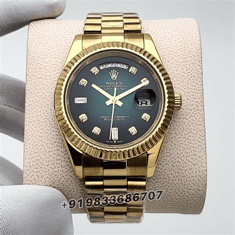 rolex watch duplicate copy day date Gold Green Dial
