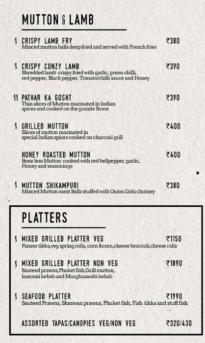 Menu at Ohri's Ming's Court Banjara Hills, Hyderabad