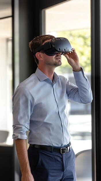 Man wearing vr headset in modern office setting | Premium AI-generated ...