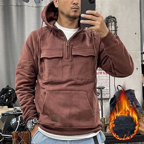 Men's Hoodie Polar Fleece Quarter Zip Hoodie Tactical Black Army Green ...