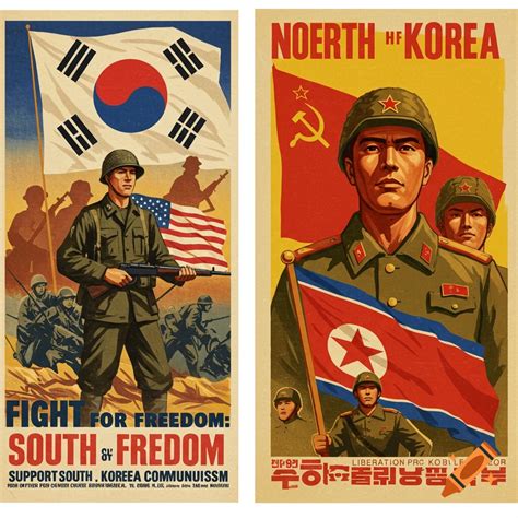Korean War posters showing both sides of the Cold War conflict on Craiyon
