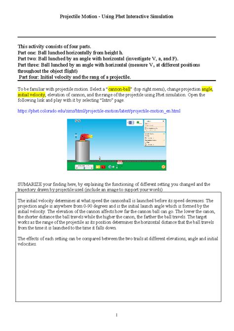 LAB - Projectile Motion Using Phet Simulation Activities - Studocu