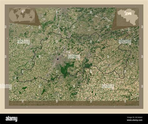 Vlaams Brabant, province of Belgium. High resolution satellite map. Locations of major cities of ...