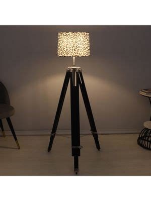 Buy Tu Casa Off White Vintage Tripod Black Mango Wood Base Floor Lamp ...
