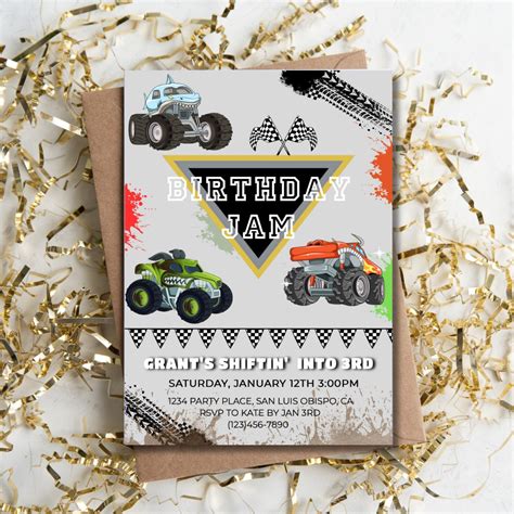 Monster Jam Theme Kids Birthday Invitation, Birthday Jam, Colorful ...
