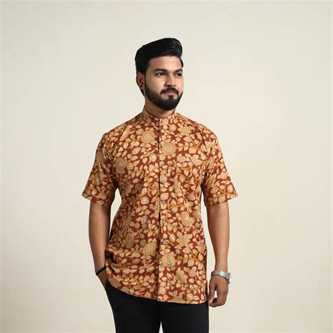 Brown Cotton Men Kalamkari Print Shirt