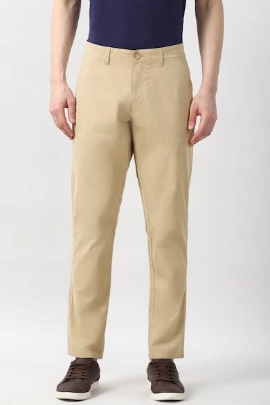 Buy Men Beige Solid Tapered Fit Casual Trousers Online - 40017309 ...