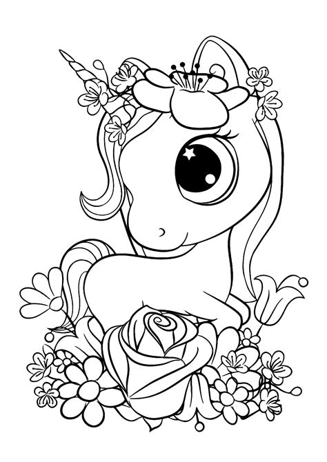 Unicórnio e flores para colorir - Imprimir Desenhos