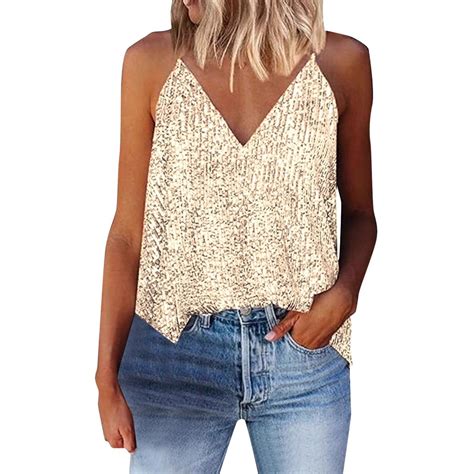 Hpapadks Tankini Tops for Women Glam Sequin V Neck Tanks Sleek and ...