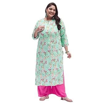 Buy Tissu Women's Plus Size Green & Rani Floral Printed Kurta with ...