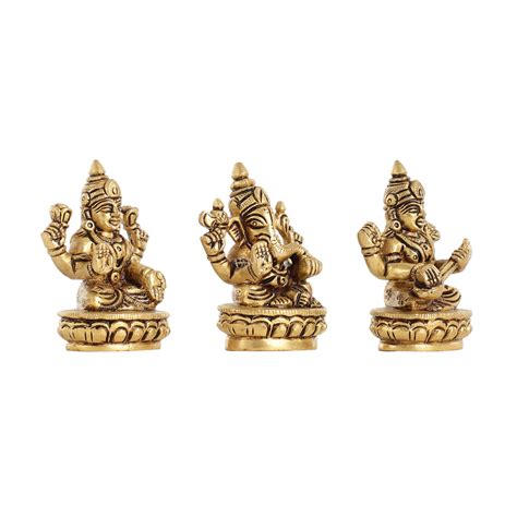 Buy Brass Superfine Ganesh Lakshmi Saraswati Idol Set - 3-inch ...