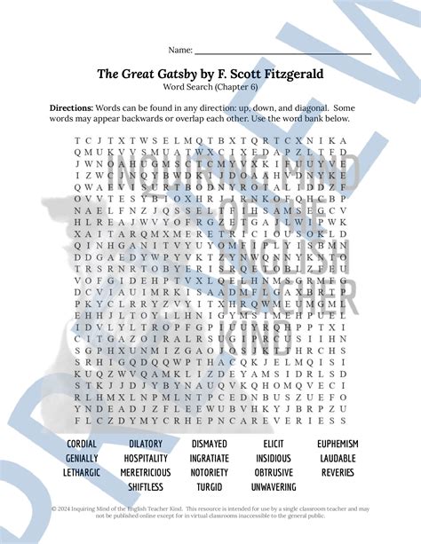 The Great Gatsby Chapter 6 Vocabulary Development Games for High School ...