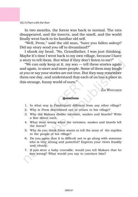 What Happened To The Reptiles - NCERT Book of Class 6 English A Pact ...