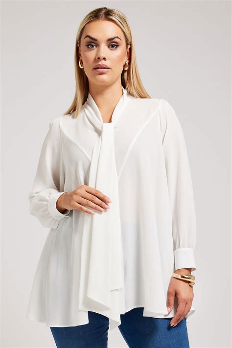 YOURS LONDON Plus Size White Tie Neck Blouse | Yours Clothing